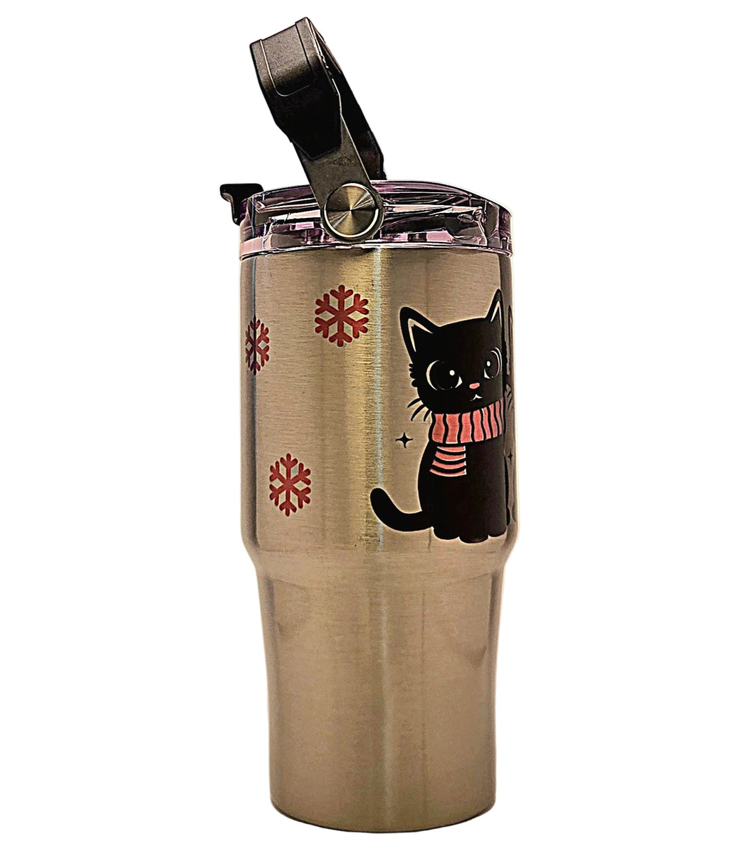 Three Black Cats winter 20oz Stainless Steel Tumbler with tri sip lid - Coffee Quips Custom Drinkware