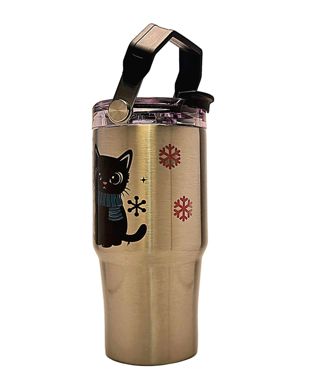Three Black Cats winter 20oz Stainless Steel Tumbler with tri sip lid - Coffee Quips Custom Drinkware
