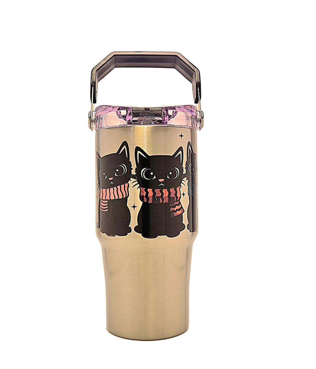 Three Black Cats winter 20oz Stainless Steel Tumbler with tri sip lid - Coffee Quips Custom Drinkware