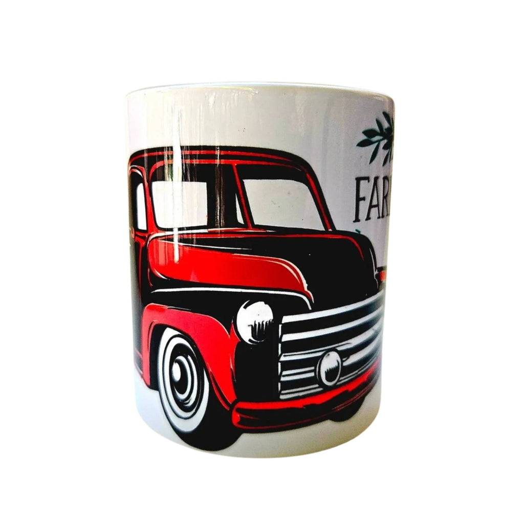 12oz Farmers Market Red Vintage Truck Edition Ceramic Coffee Mug - Coffee Quips Custom Drinkware