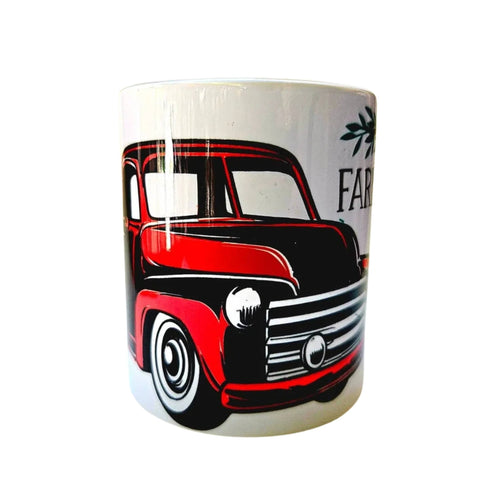 12oz Farmers Market Red Vintage Truck Edition Ceramic Coffee Mug - Coffee Quips Custom Drinkware