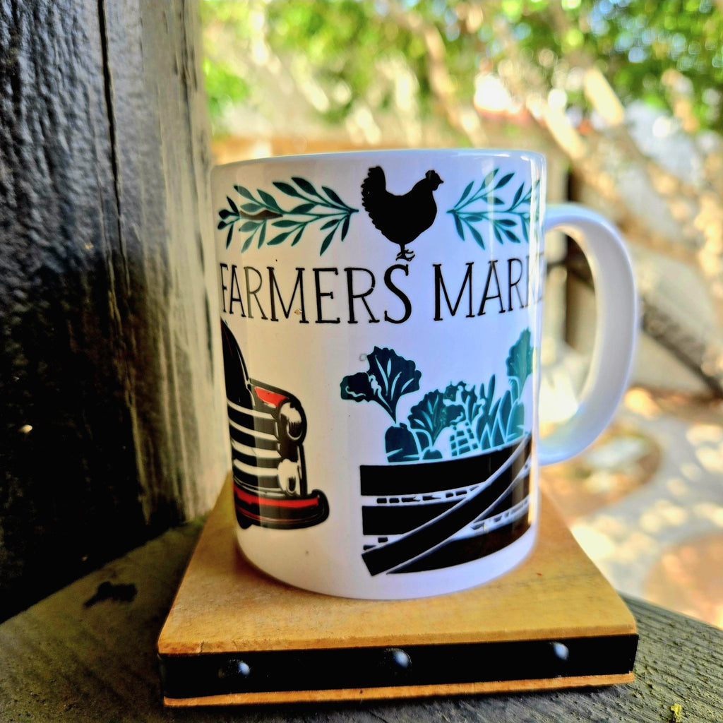 12oz Farmers Market Red Vintage Truck Edition Ceramic Coffee Mug - Coffee Quips Custom Drinkware