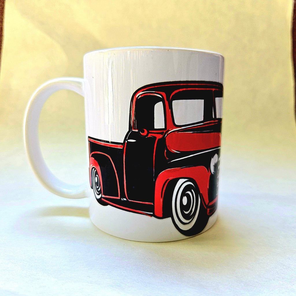12oz Farmers Market Red Vintage Truck Edition Ceramic Coffee Mug - Coffee Quips Custom Drinkware