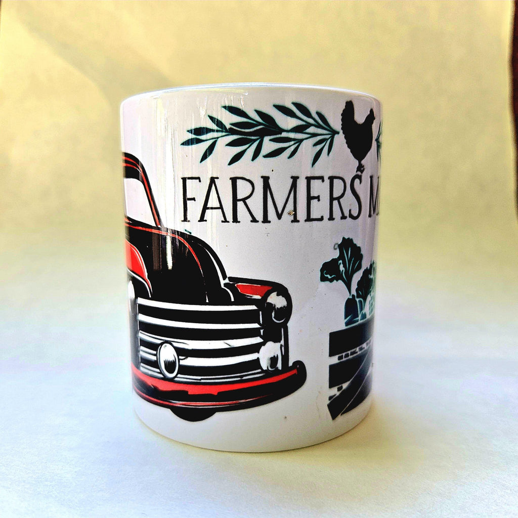 12oz Farmers Market Red Vintage Truck Edition Ceramic Coffee Mug - Coffee Quips Custom Drinkware
