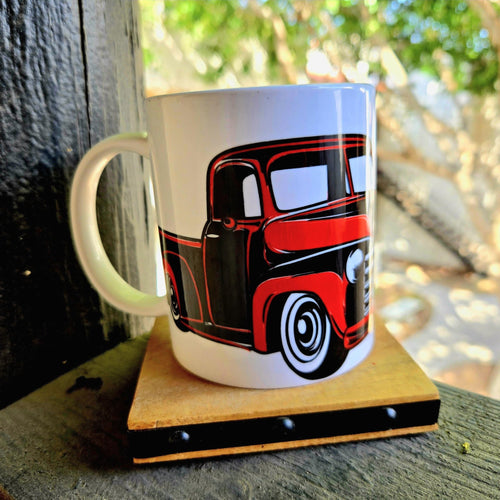 12oz Farmers Market Red Vintage Truck Edition Ceramic Coffee Mug - Coffee Quips Custom Drinkware