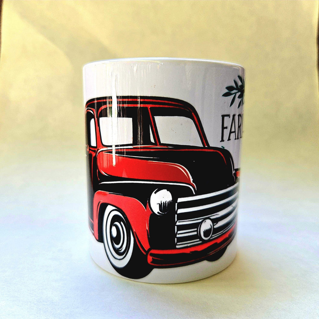 12oz Farmers Market Red Vintage Truck Edition Ceramic Coffee Mug - Coffee Quips Custom Drinkware