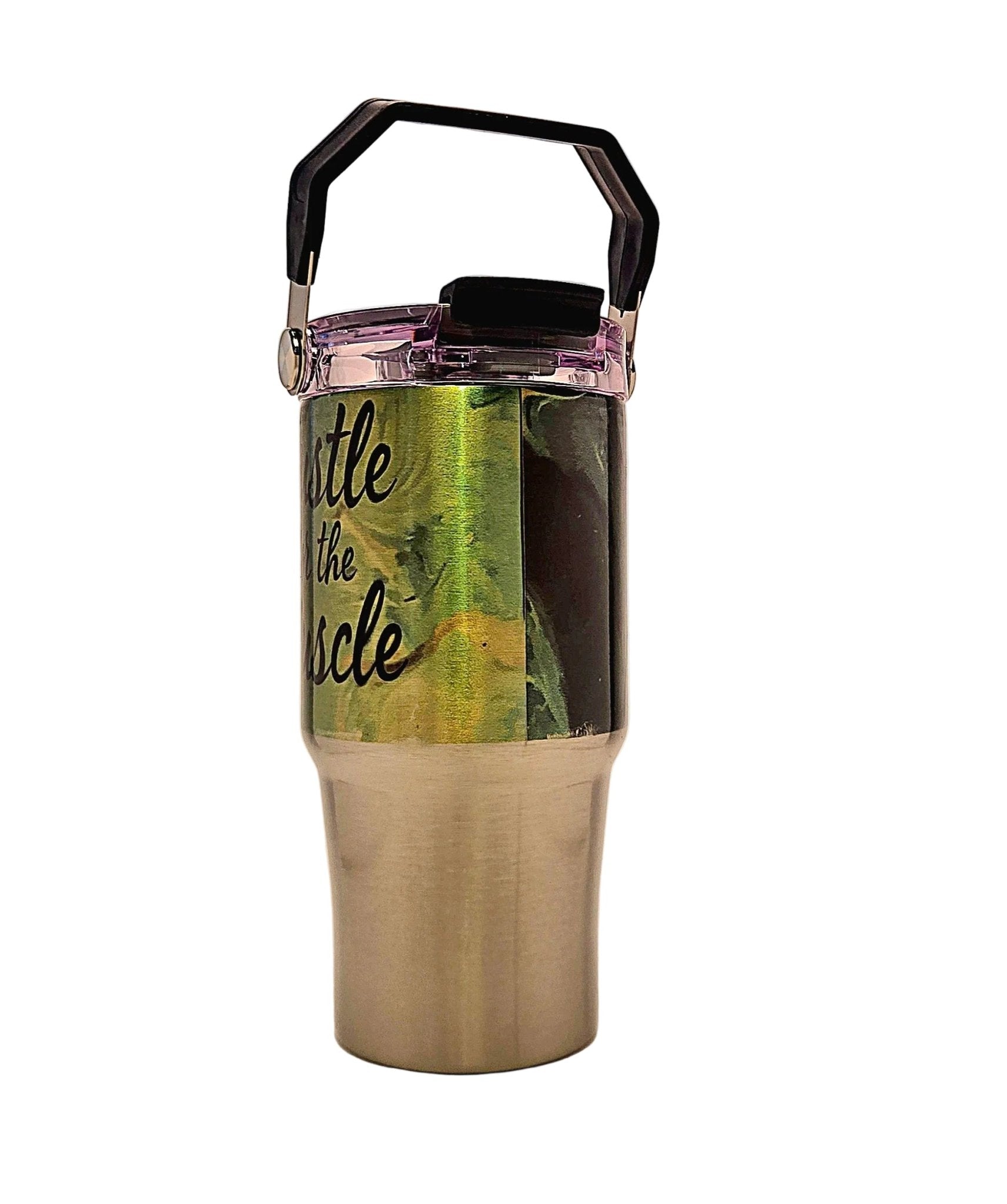 Weight lifting Fitness 20oz Stainless Tumbler with carrying handle and tri sip lid - Coffee Quips Custom Drinkware