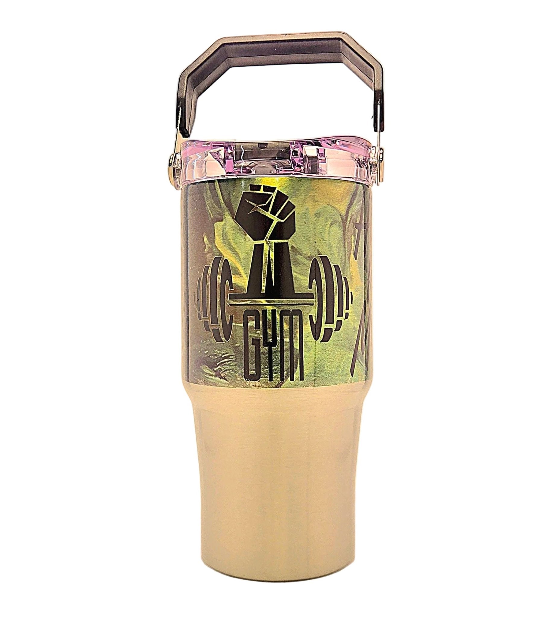 Weight lifting Fitness 20oz Stainless Tumbler with carrying handle and tri sip lid - Coffee Quips Custom Drinkware