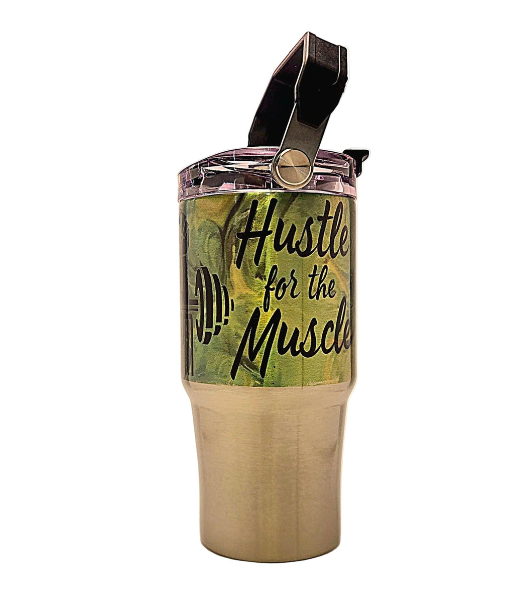 Weight lifting Fitness 20oz Stainless Tumbler with carrying handle and tri sip lid - Coffee Quips Custom Drinkware
