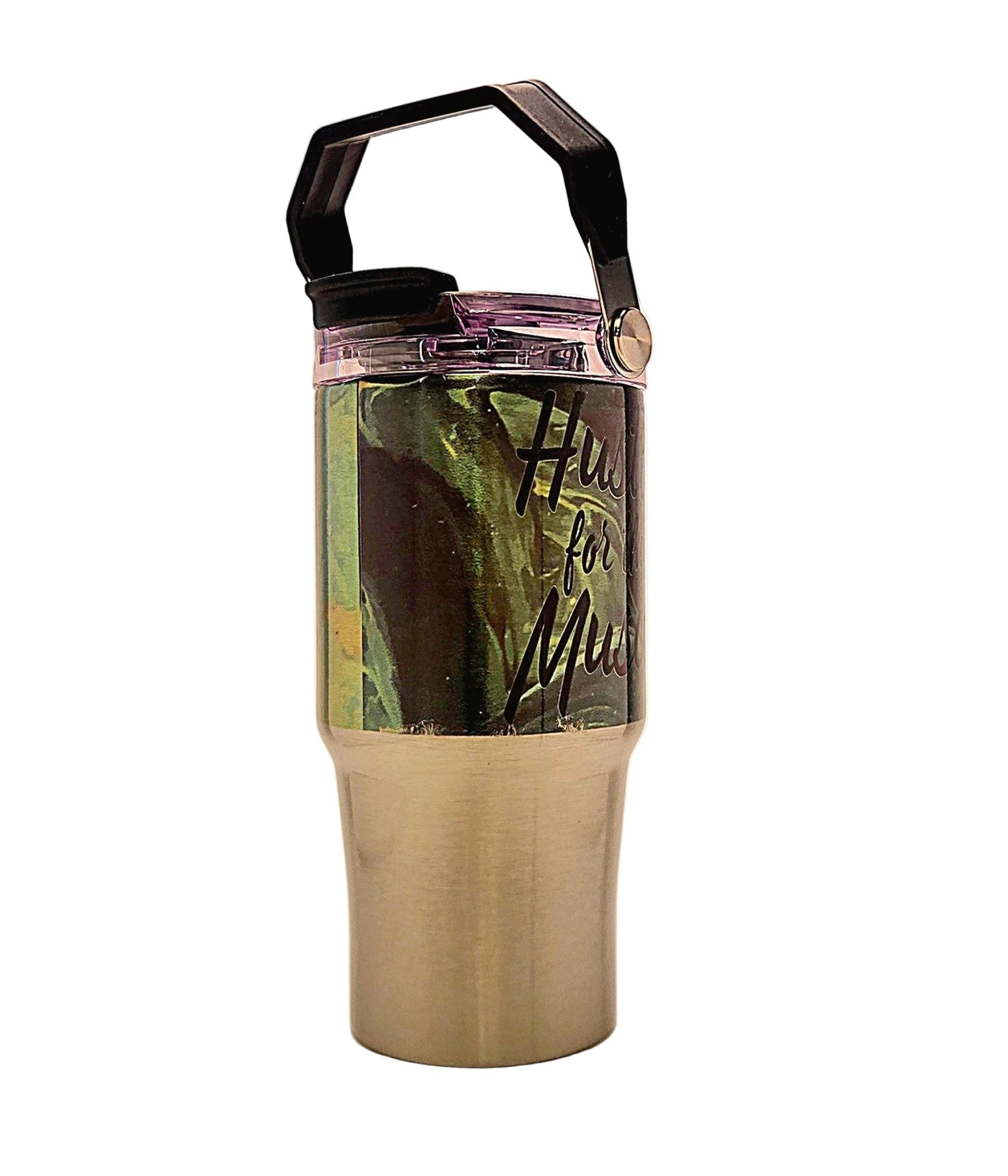 Weight lifting Fitness 20oz Stainless Tumbler with carrying handle and tri sip lid - Coffee Quips Custom Drinkware