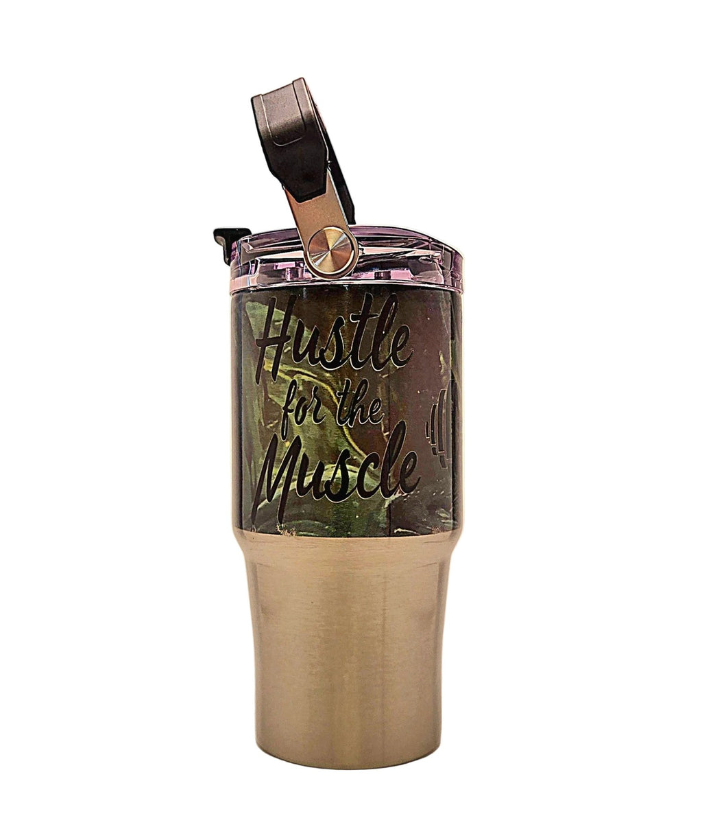 Weight lifting Fitness 20oz Stainless Tumbler with carrying handle and tri sip lid - Coffee Quips Custom Drinkware