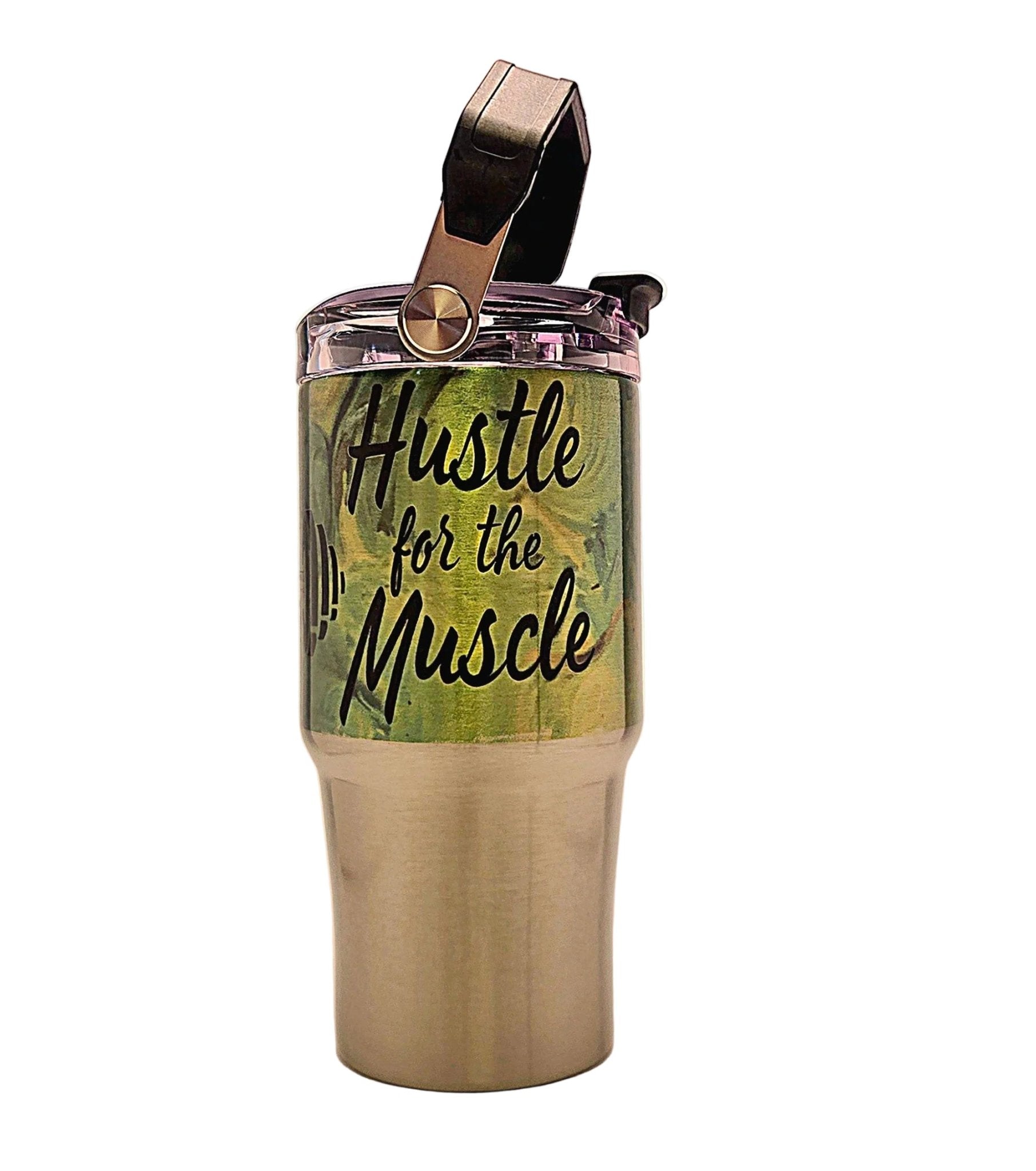 Weight lifting Fitness 20oz Stainless Tumbler with carrying handle and tri sip lid - Coffee Quips Custom Drinkware