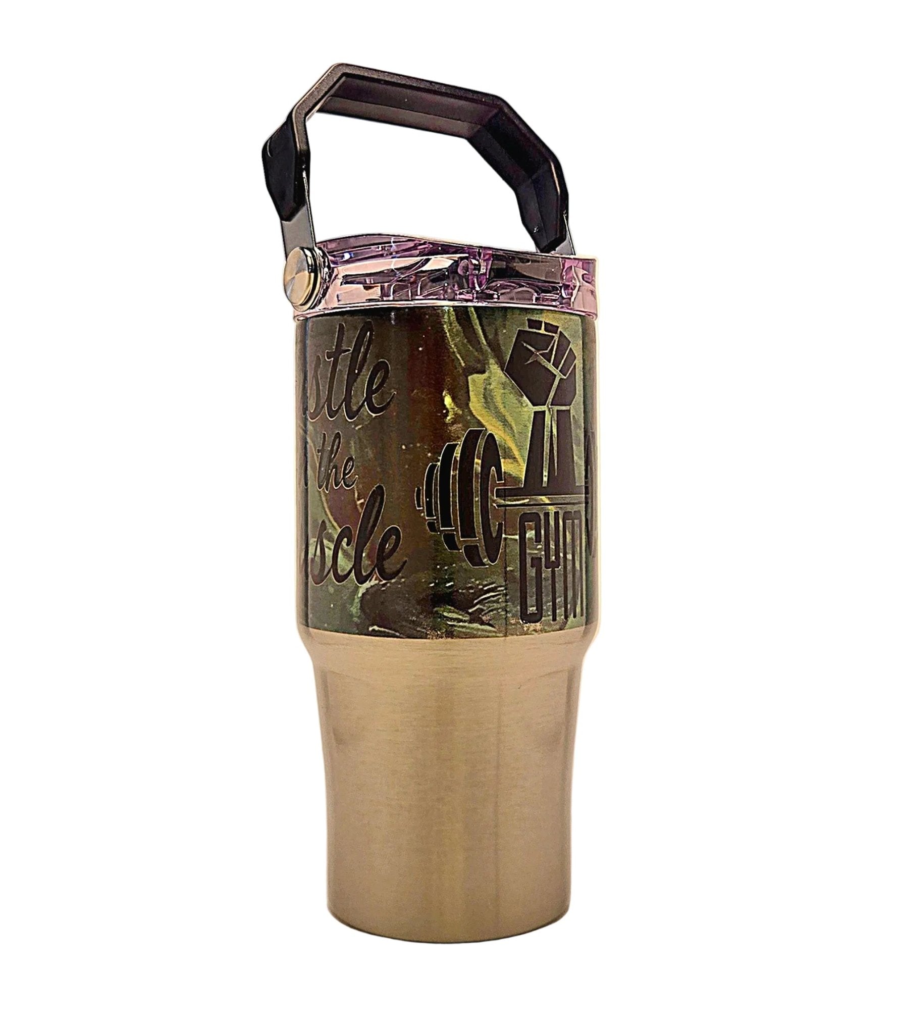 Weight lifting Fitness 20oz Stainless Tumbler with carrying handle and tri sip lid - Coffee Quips Custom Drinkware