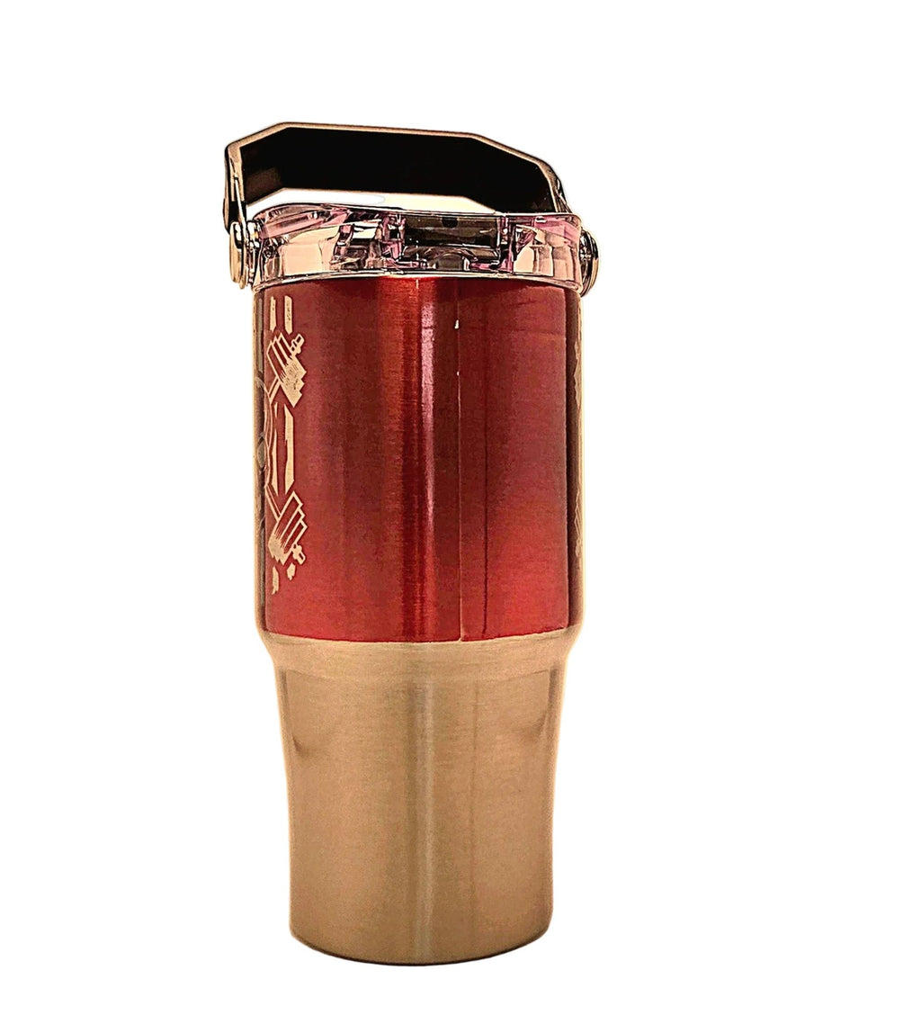 Weight lifting Skull and Flag 20oz Stainless Tumbler with Carrying Handle and Tri Sip Lid - Coffee Quips Custom Drinkware