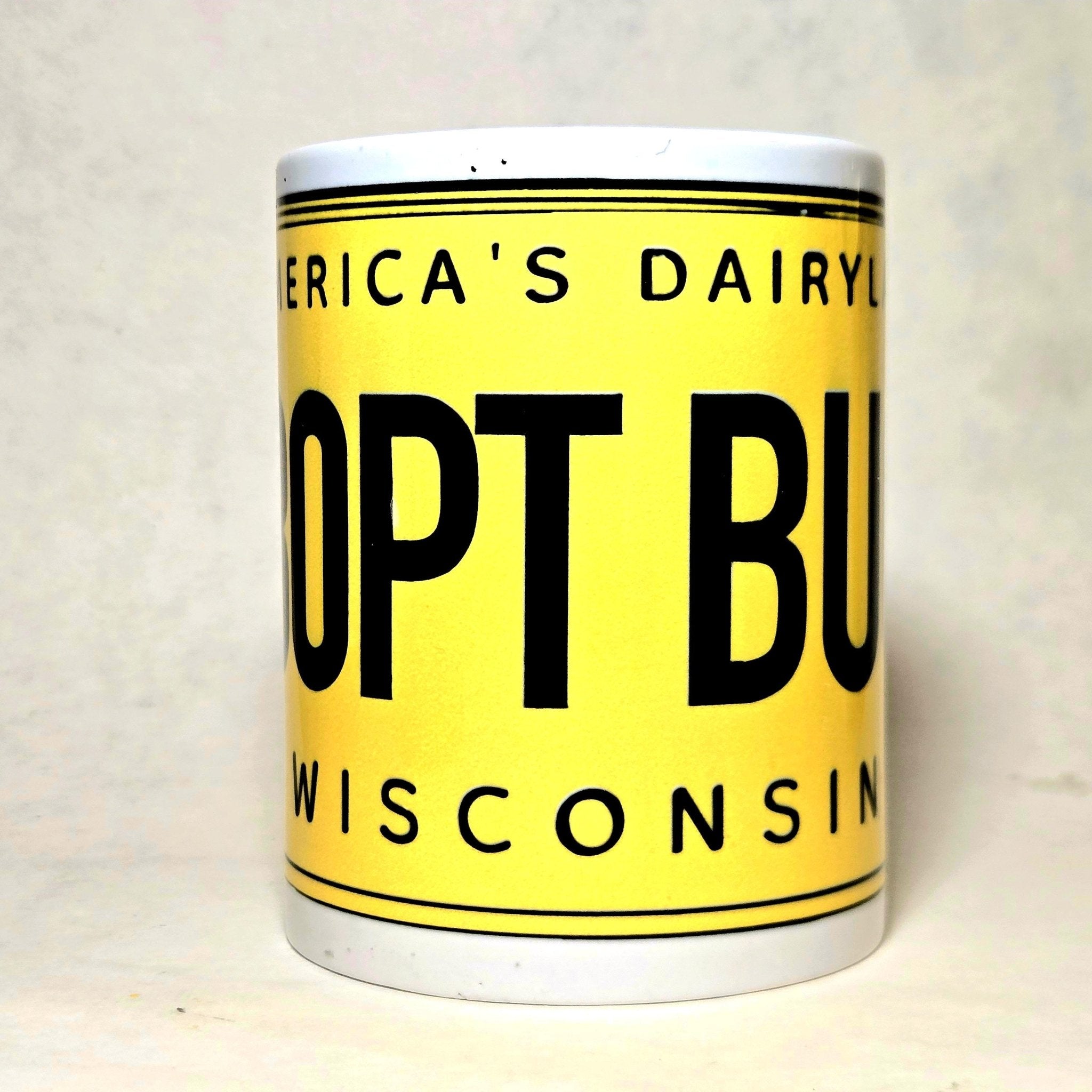 Wisconsin Souvenir Ceramic Coffee Mug 15oz - Coffee Quips Custom Drinkware -Vintage License Plate