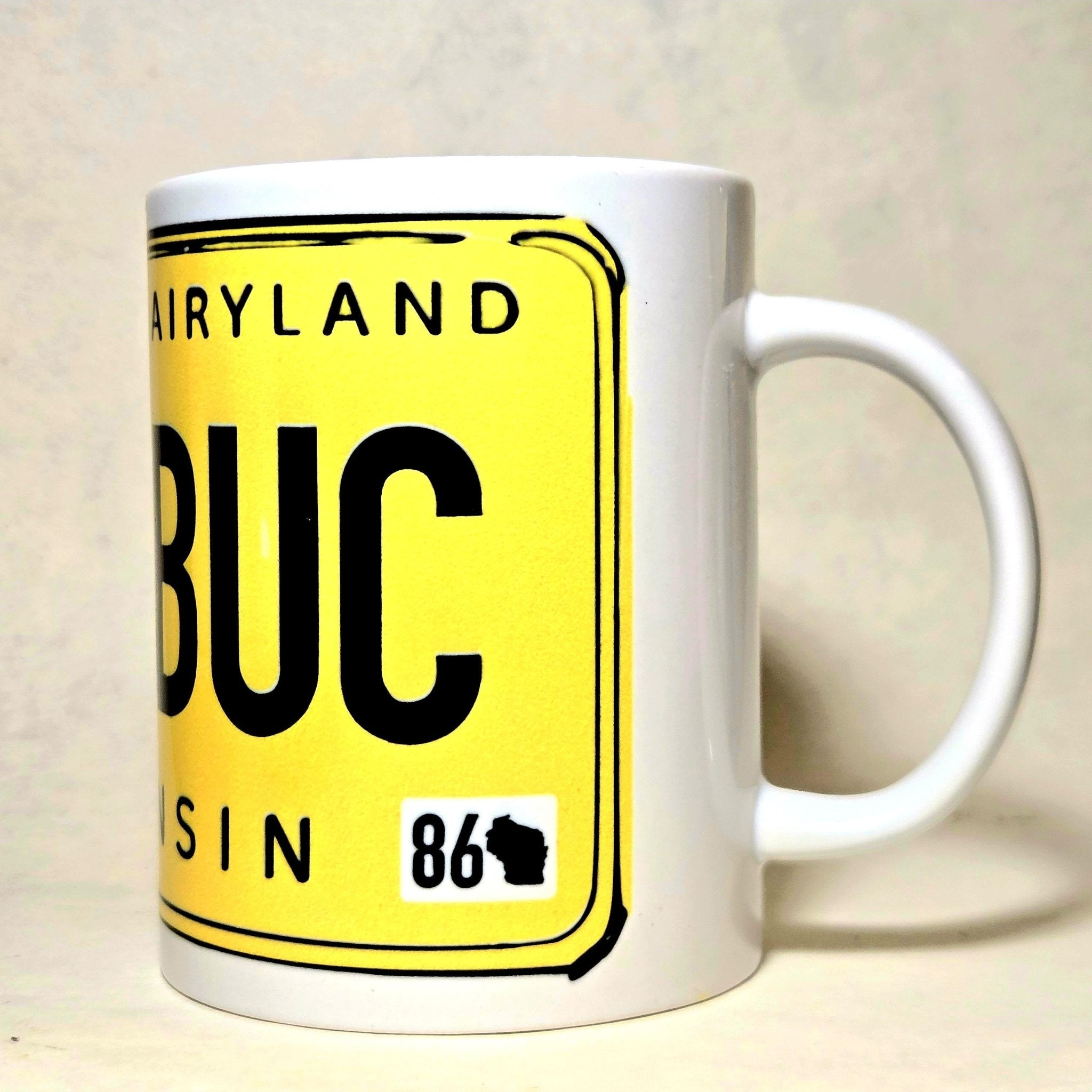 Wisconsin Souvenir Ceramic Coffee Mug 15oz - Coffee Quips Custom Drinkware -Vintage License Plate