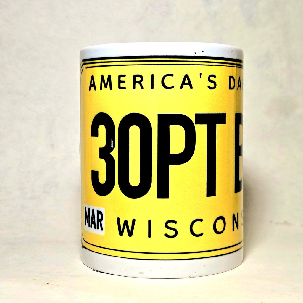 Wisconsin Souvenir Ceramic Coffee Mug 15oz - Coffee Quips Custom Drinkware -Vintage License Plate