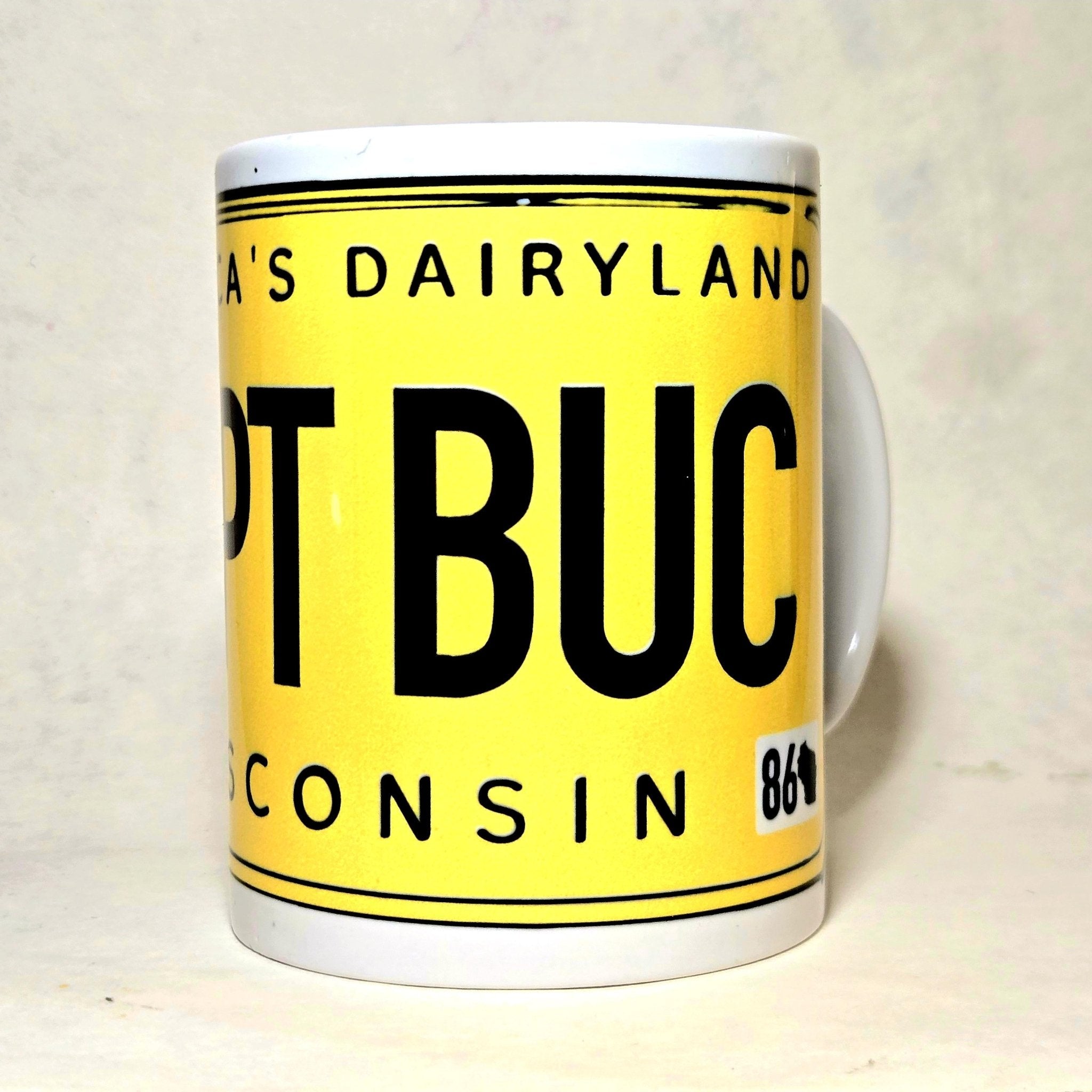 Wisconsin Souvenir Ceramic Coffee Mug 15oz - Coffee Quips Custom Drinkware -Vintage License Plate