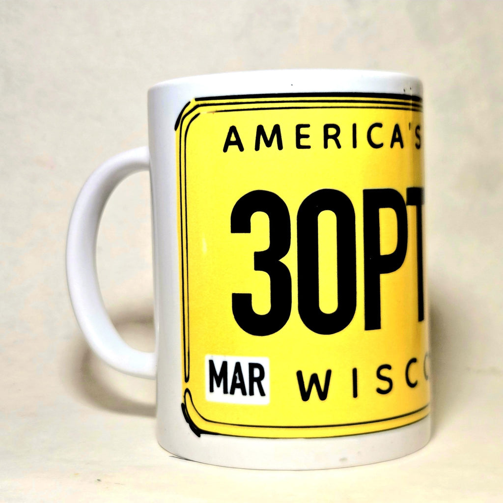 Wisconsin Souvenir Ceramic Coffee Mug 15oz - Coffee Quips Custom Drinkware -Vintage License Plate
